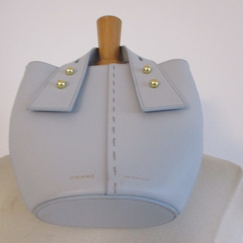 GORGEOUS FRAME LES SECOND HANDBAG TOTE LEATHER BABY BLUE COLOR & GOLD HARDWARE!!